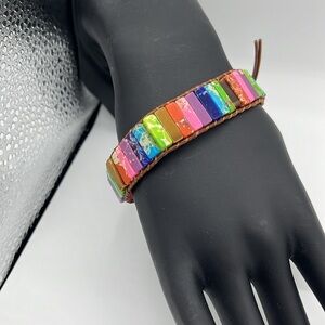 Imperial Jasper Tube Bracelet Rainbow Stone Adjustable Bracelet
